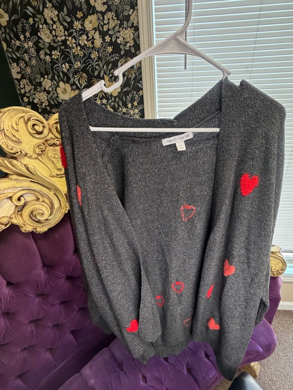 Charter Club Charcoal Sweater with Red Heart Motif